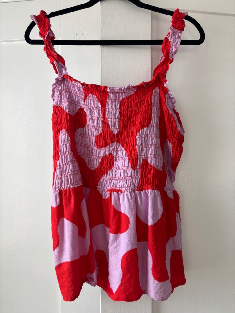 Ava & Viv Red and Light Purple Smocked Top with Ruffle Straps